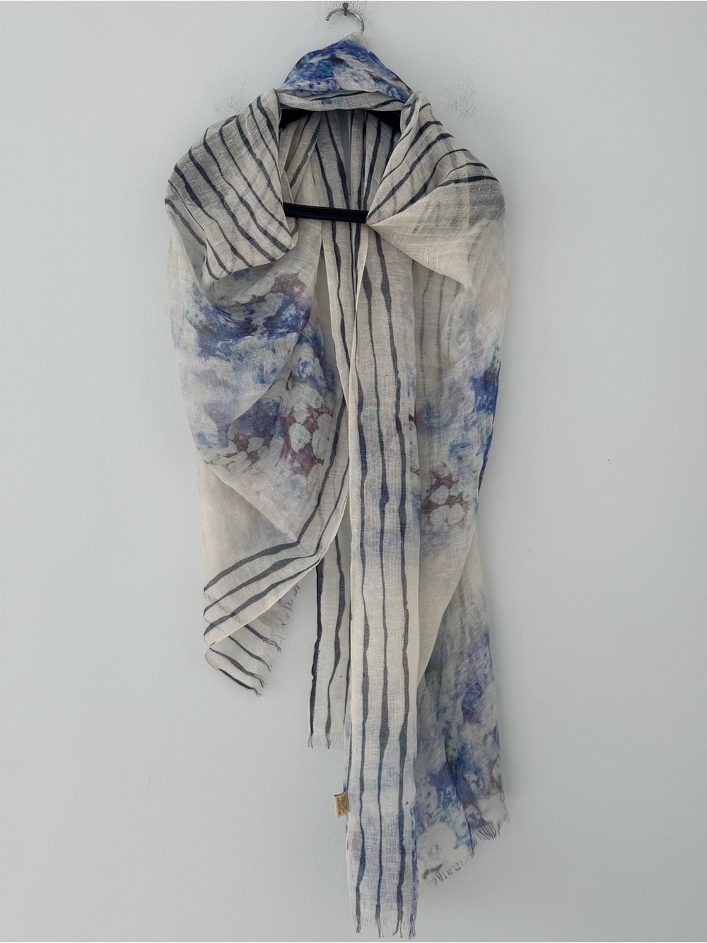 PASHMA Luxury Scarf Blue Floral Print - Silk Cashmere Linen Blend Size 70x30 - Picture 3 of 8
